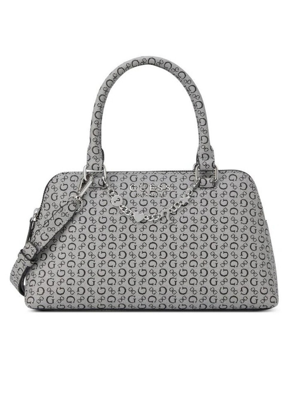 GUESS Gray Monogram Satchel with Chain Charm